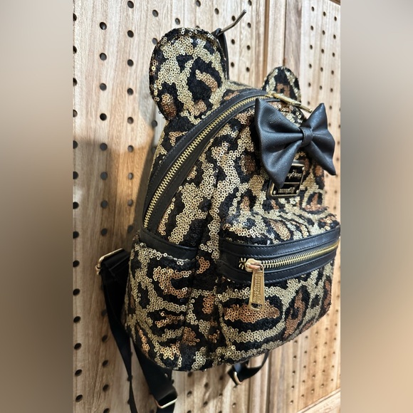 LOUNGEFLY DISNEY PARKS LEOPARD SEQUIN MINI BACKPACK - Picture 4 of 11